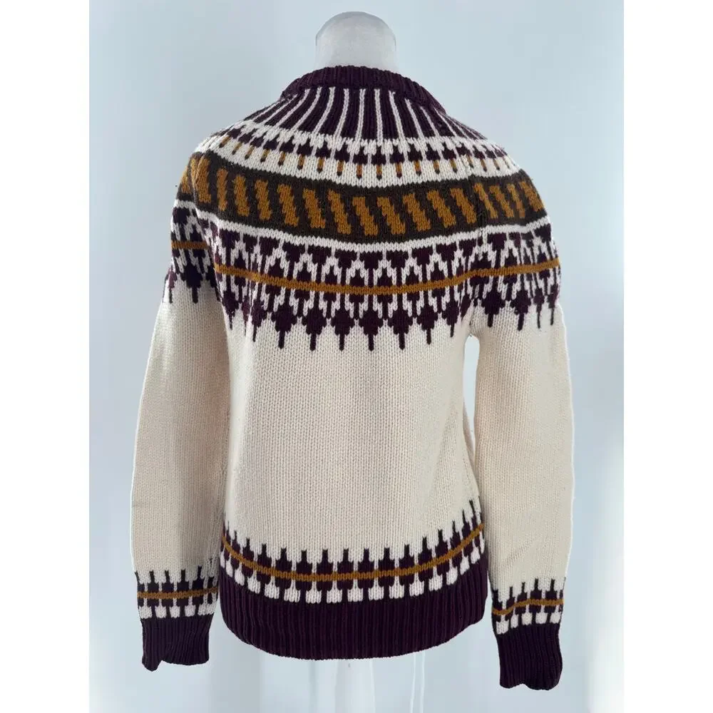 Tory Burch Fair Isle Wool Sweater XS Nordic Ski Pullover Preppy Quiet Luxury
